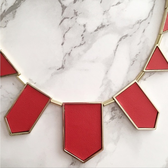 House of Harlow 1960 Red Leather and Gold Stations Geometric Gold Necklace - Picture 3 of 15